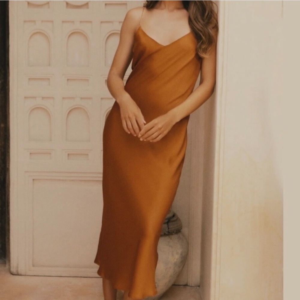 L*Space Women's Amber/Brown Slip Satin Dress